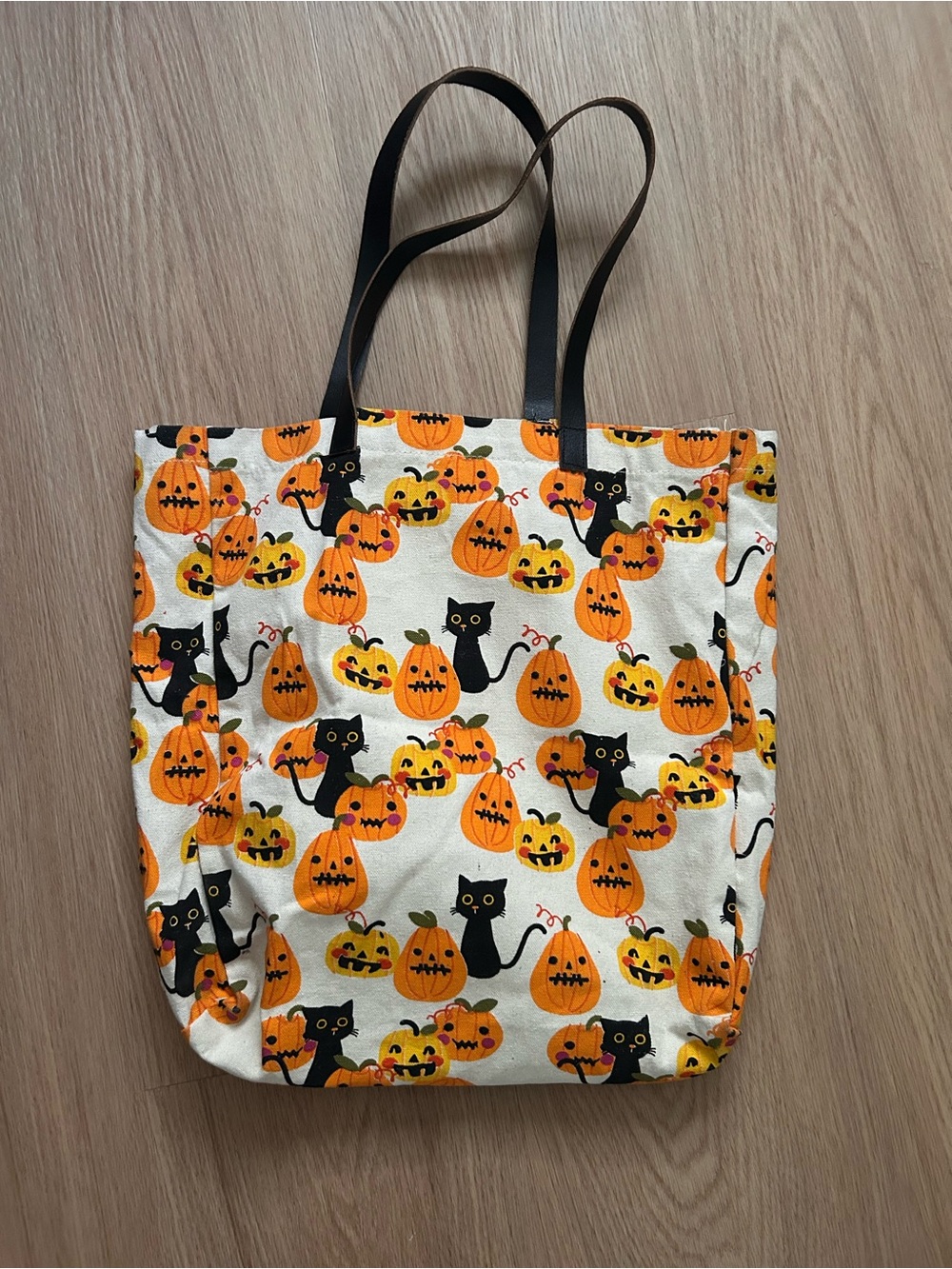 Halloween Pumpkin & Black Cat Tote Bag - Orange/Black
